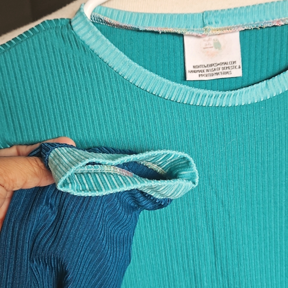 Handmade Big Girls Ribbed Matching Set Green/Teal (12) - Picture 3 of 7